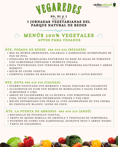 Menus veganos de las jornadas vegetarianas del parque natural de redes