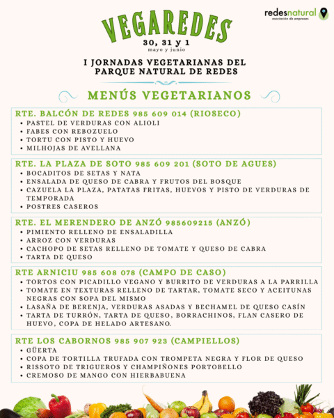 Menus vegetarianos de las jornadas vegetarianas del parque natural de redes